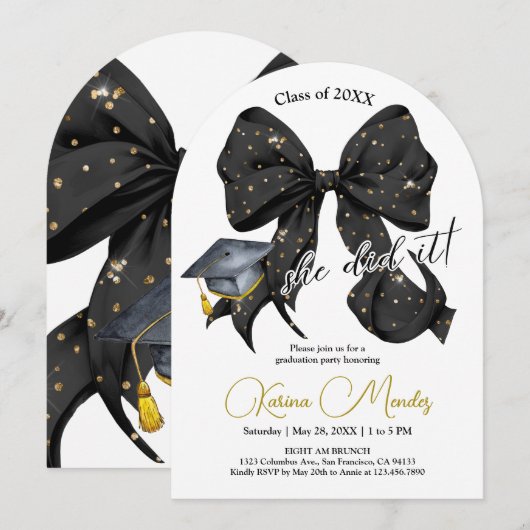 Uitnodiging voor Black Bow Afstuderen Arch (Voorkant / Achterkant)