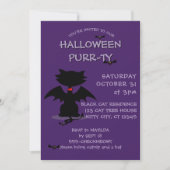 Uitnodiging voor Black Cat Bat Paars Halloween Par (Voorkant)