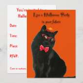 Uitnodiging voor Black Cat Halloween Party (Voorkant / Achterkant)