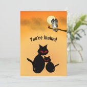 Uitnodiging voor Black Cat Halloween Party (Staand voorkant)