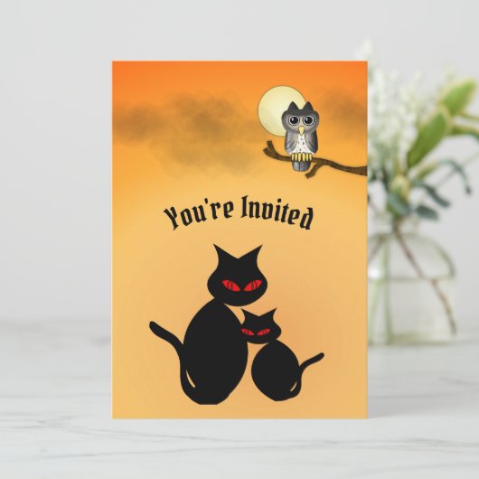 Uitnodiging voor Black Cat Halloween Party (Staand voorkant)