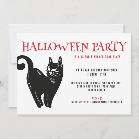 Uitnodiging voor Black Cat Halloween Party (Voorkant)