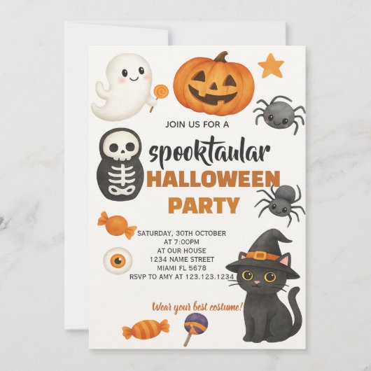 Uitnodiging voor Black Cat Halloween Party (Voorkant)
