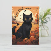 Uitnodiging voor Black Cat Halloween Party (Staand voorkant)