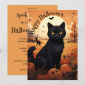 Uitnodiging voor Black Cat Halloween Party (Voorkant / Achterkant)
