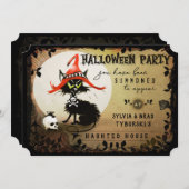 Uitnodiging voor Black Cat & Moon Halloween Party (Voorkant / Achterkant)