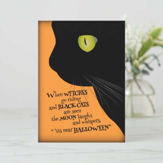 Uitnodiging voor Black Cat 'Tis Halloween Party (Staand voorkant)