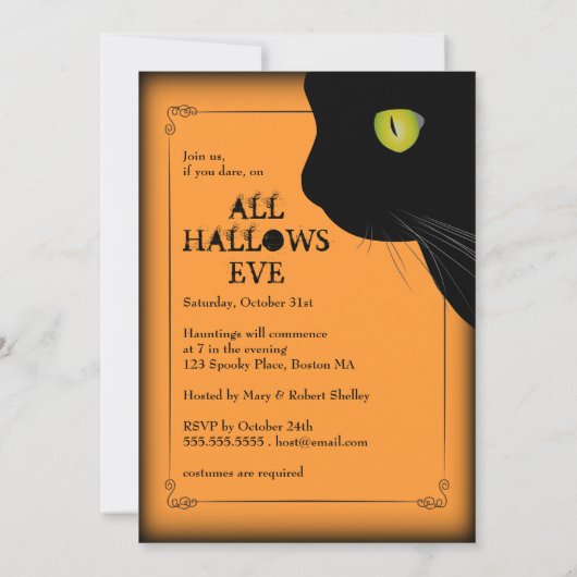 Uitnodiging voor Black Cat 'Tis Halloween Party (Achterkant)