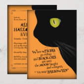 Uitnodiging voor Black Cat 'Tis Halloween Party (Voorkant / Achterkant)
