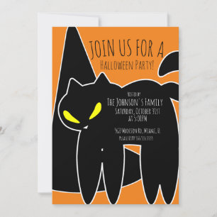 Uitnodiging voor Black Cat Witch Pet Halloween Par