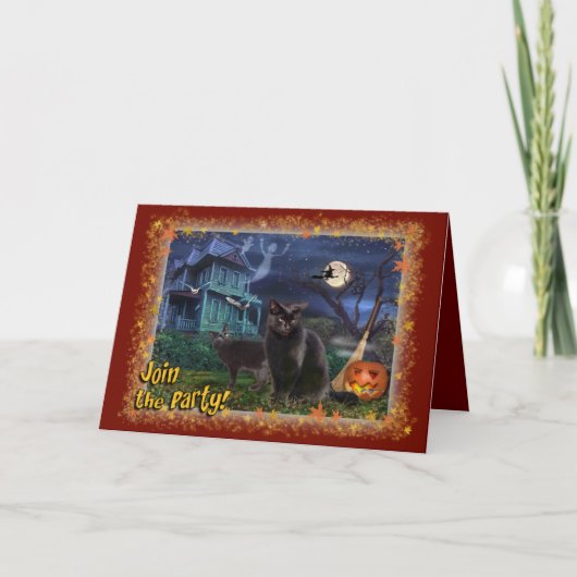 Uitnodiging voor Black Cats Halloween Party (Voorkant)