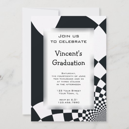 Uitnodiging voor Black Checks Graduation Party (Voorkant)