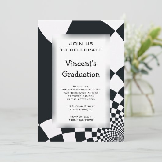 Uitnodiging voor Black Checks Graduation Party (Staand voorkant)