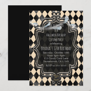 Uitnodiging voor Black & Cream Diamond Halloween P