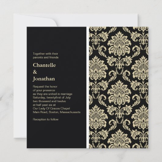 Uitnodiging voor Black Damask Wedding (Voorkant)