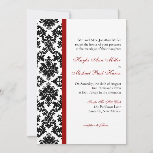Uitnodiging voor Black Damask Wedding (Voorkant)