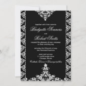  uitnodiging voor Black Damask Wedding (Voorkant)