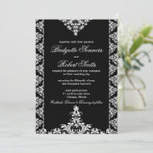  uitnodiging voor Black Damask Wedding (Staand voorkant)