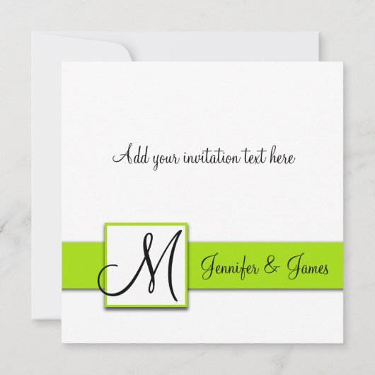 Uitnodiging voor Black Damask Wedding | Lime Green (Achterkant)
