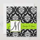 Uitnodiging voor Black Damask Wedding | Lime Green (Voorkant)