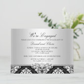 Uitnodiging voor Black Elegant Damask Engagement P (Staand voorkant)