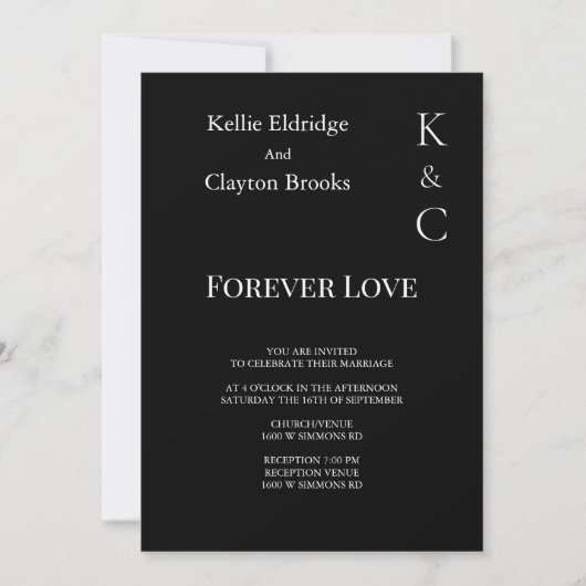Uitnodiging voor Black Forever Love Wedding (Voorkant)