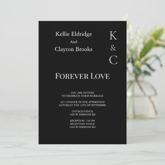 Uitnodiging voor Black Forever Love Wedding (Staand voorkant)