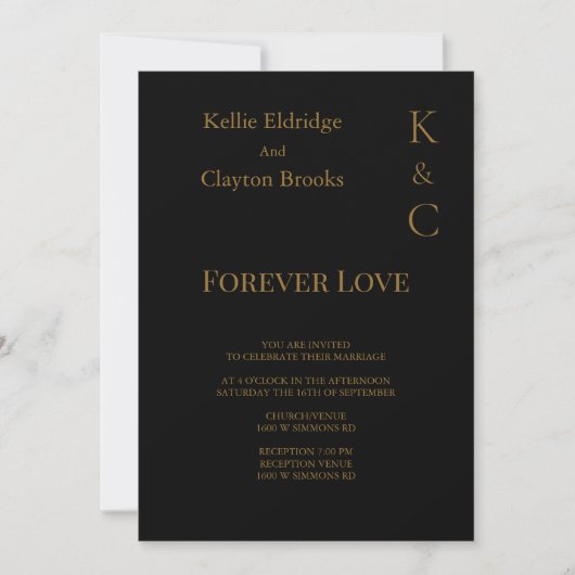 Uitnodiging voor Black Forever Love Wedding (Voorkant)