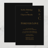 Uitnodiging voor Black Forever Love Wedding (Voorkant / Achterkant)