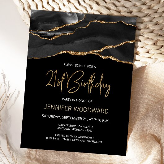 Uitnodiging voor Black Gold Agate 21e verjaardagsf