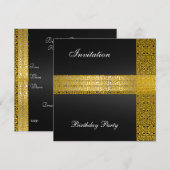 Uitnodiging voor Black Gold Birthday Party (Voorkant / Achterkant)