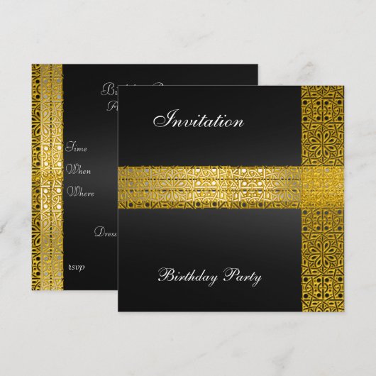 Uitnodiging voor Black Gold Birthday Party (Voorkant / Achterkant)