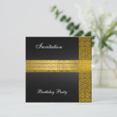 Uitnodiging voor Black Gold Birthday Party (Staand voorkant)