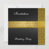 Uitnodiging voor Black Gold Birthday Party (Voorkant)