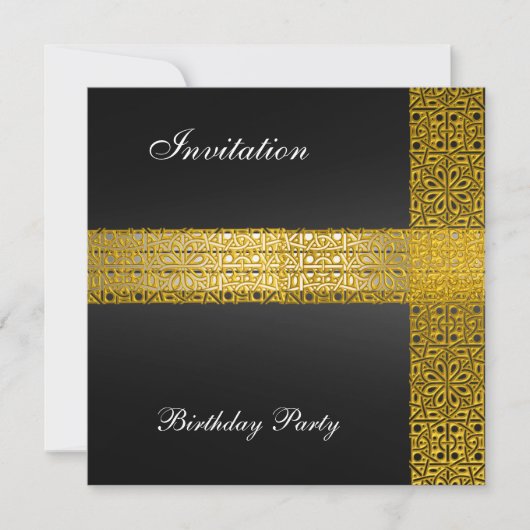 Uitnodiging voor Black Gold Birthday Party (Voorkant)