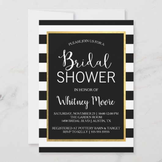 Uitnodiging voor Black & Gold Bridal-Shower (Voorkant)