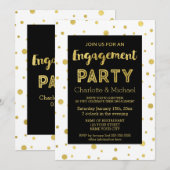 Uitnodiging voor Black Gold Confetti Engagement Pa (Voorkant / Achterkant)