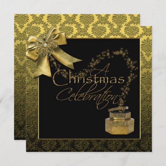 Uitnodiging voor Black Gold Damansk-kerst (Voorkant / Achterkant)