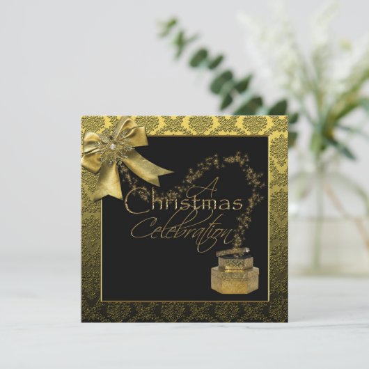 Uitnodiging voor Black Gold Damansk-kerst (Staand voorkant)