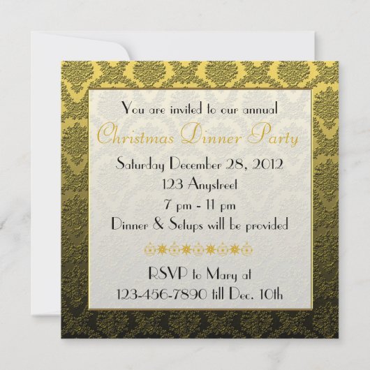 Uitnodiging voor Black Gold Damansk-kerst (Achterkant)