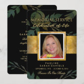 Uitnodiging voor Black Gold Floral Elegant Memoria (Voorkant / Achterkant)