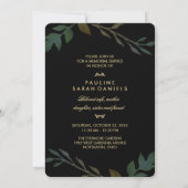 Uitnodiging voor Black Gold Floral Elegant Memoria (Achterkant)
