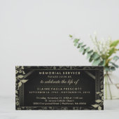 Uitnodiging voor Black & Gold Floral Memorial Serv (Staand voorkant)