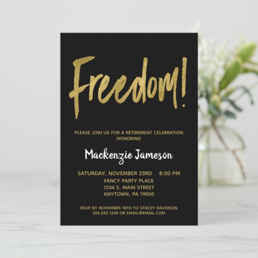 Uitnodiging voor Black Gold Script Retirement Part (Staand voorkant)