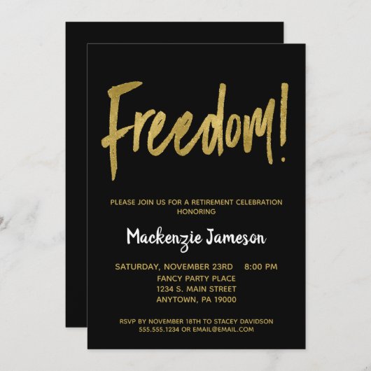 Uitnodiging voor Black Gold Script Retirement Part (Voorkant / Achterkant)