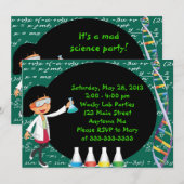 Uitnodiging voor Black Haire Girl Mad Scientist Pa (Voorkant / Achterkant)