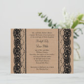 Uitnodiging voor Black Lace en Burlap Wedding (Staand voorkant)
