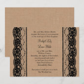 Uitnodiging voor Black Lace en Burlap Wedding (Voorkant / Achterkant)