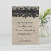 Uitnodiging voor Black Lace en Burlap Wedding (Staand voorkant)
