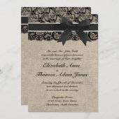 Uitnodiging voor Black Lace en Burlap Wedding (Voorkant / Achterkant)